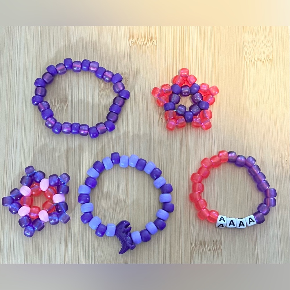 Kandi Bracelet and Stars Purple and Pink 5-Pack
